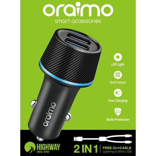 Oraimo Car Charger With Free USB Cable – Black